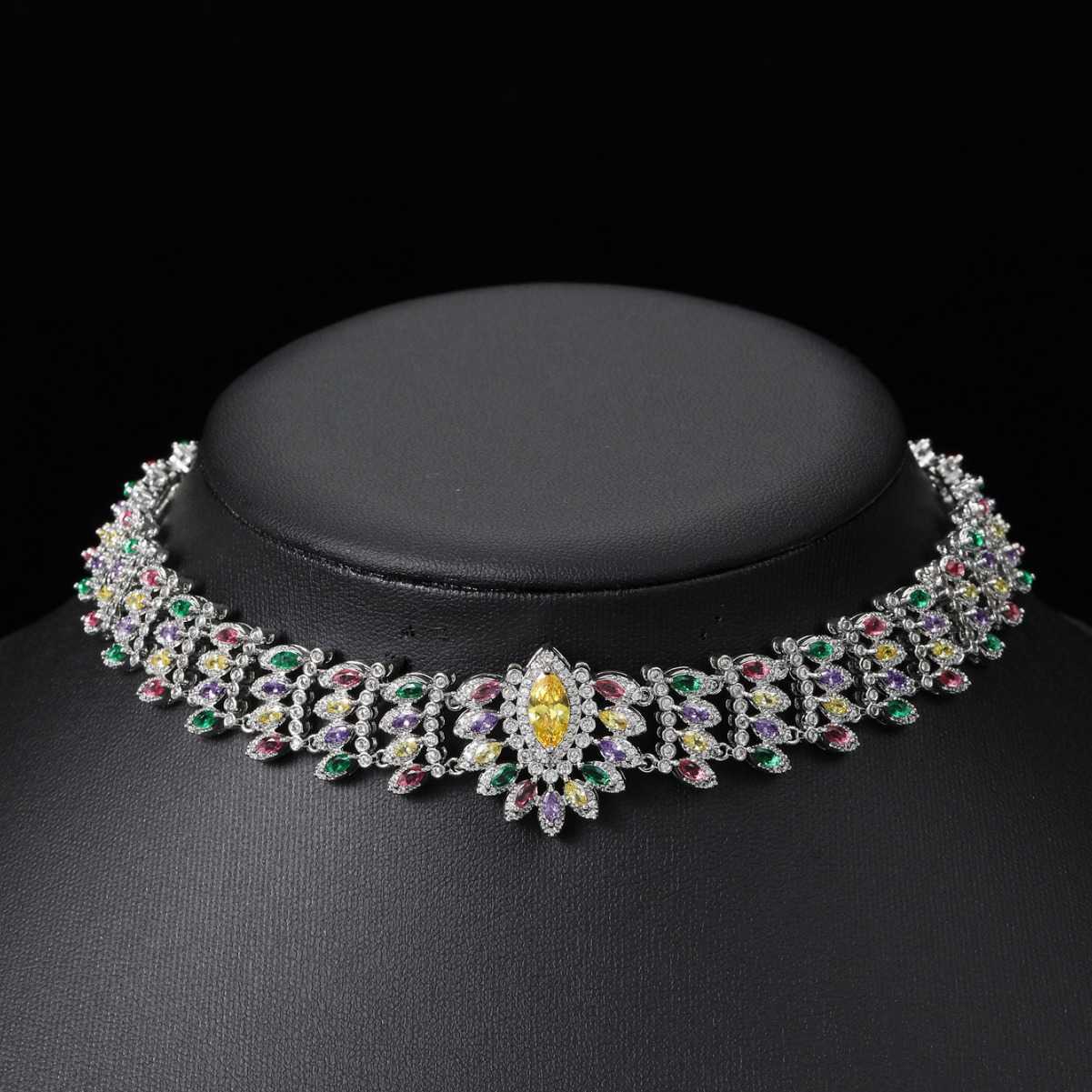 Colorful Zircon Necklace Dress Evening Full Diamond Choker Leaf Decoration Women's Wear 250615