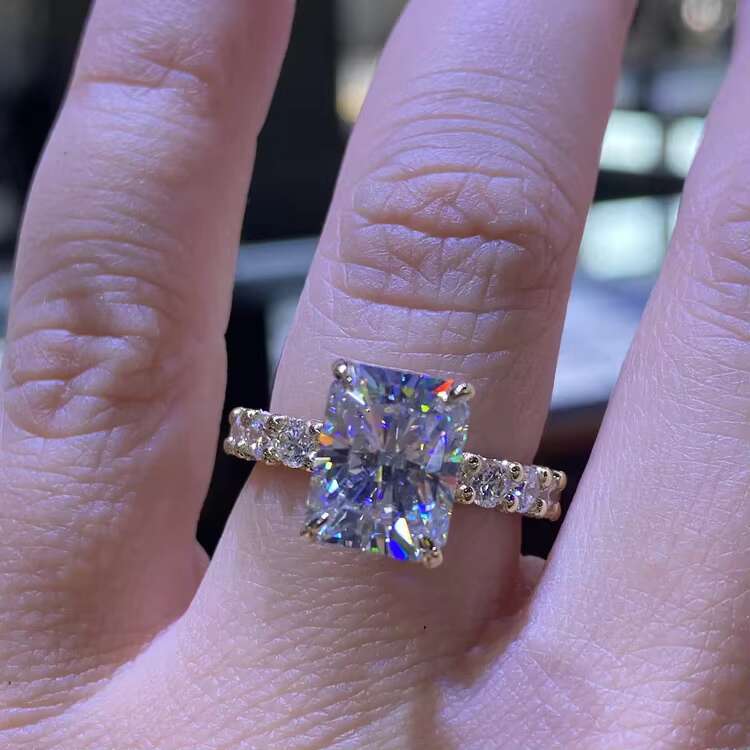 Custom Luxury Wedding Bands Ring Silver Sterling Gold Plated Fully Moissanite Diamond Engagement Rings