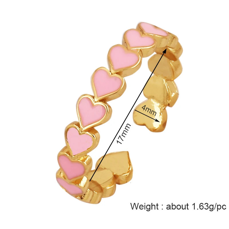 Love Heart Shape 18K Gold Plated Finger RingColourful Enamel Coated Zircon Open Adjustable Rings Jewelry Findings Supplies P34 250624