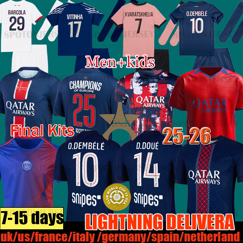 PSGes Jersey 25 26 MARQUINHOS Maillots 3XL 4XL KVARATSKHELIA DEMBELE VITINHA 2025 Final psges Jersey 2026 enfants Maillot 25 26 football shirts RAMOS Men kits kids