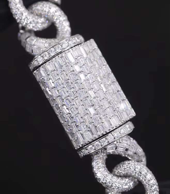 Custom 13mm baguette Cuban Chain S925 Silver With Iced Out Vvs Moissanite Infinite Cuban Link for Mens Hip Hop Link Jewelry