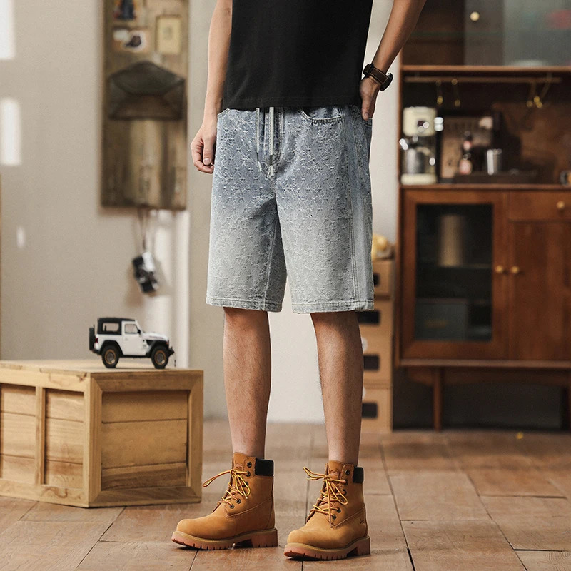 Men er Casual Shorts Male Baggy Streetwear Knee Lenght Denim Short Pants Summer Fashion Daily Wide Leg Short Jeans 250617