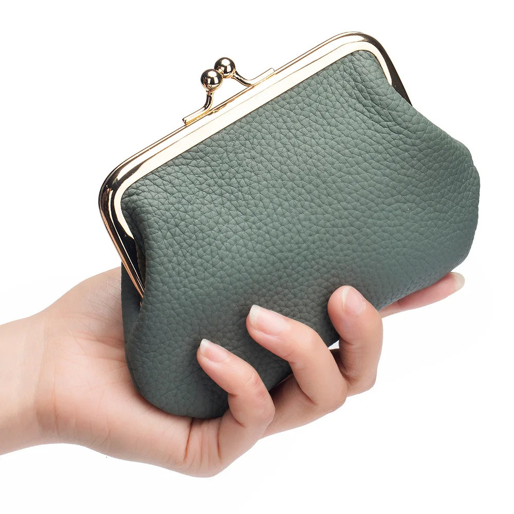 Coin Purse for Women Genuine Cow Leather Casual Card Holder Mini Storage Bag Small Short Wallet with Kiss Lock 250623