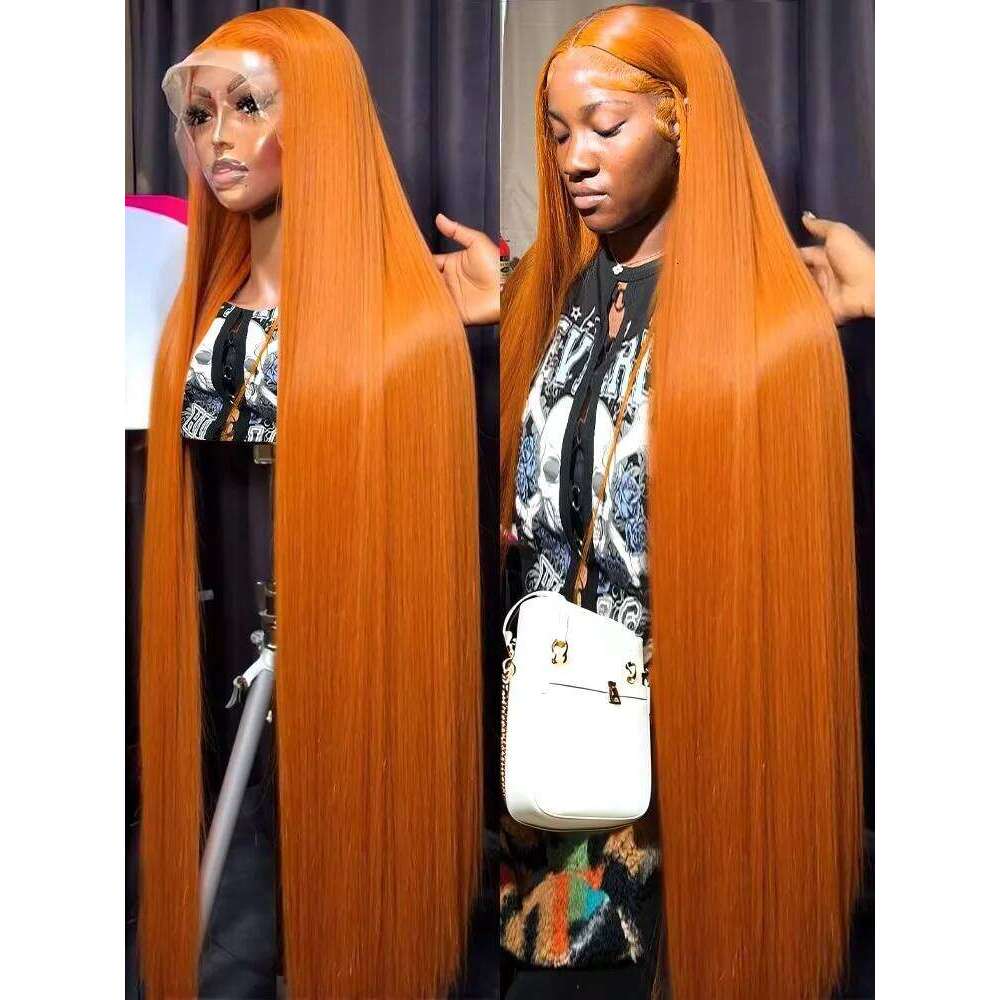 Orange Ginger 250 Density 30 32 40Inch Front 13x6 HD Lace Frontal Straight Wig 350 Colored Human Hair Wigs