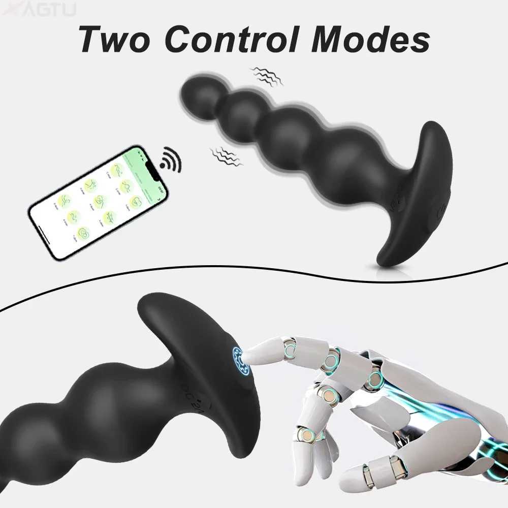 APP Vibrating Anal Beads Butt Plug for Men Women Anal Vibrator Prostate Massager Anal Balls Men Silicone Masturbator Sex Toy W250624