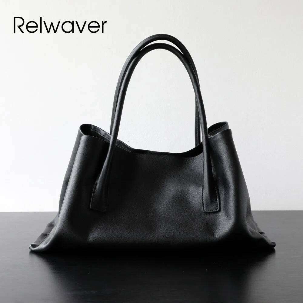 Luxury Designer bags Relwaver women handbag genuine leather tote 2025 autumn winter white black soft trapeze big composite shoulder bag