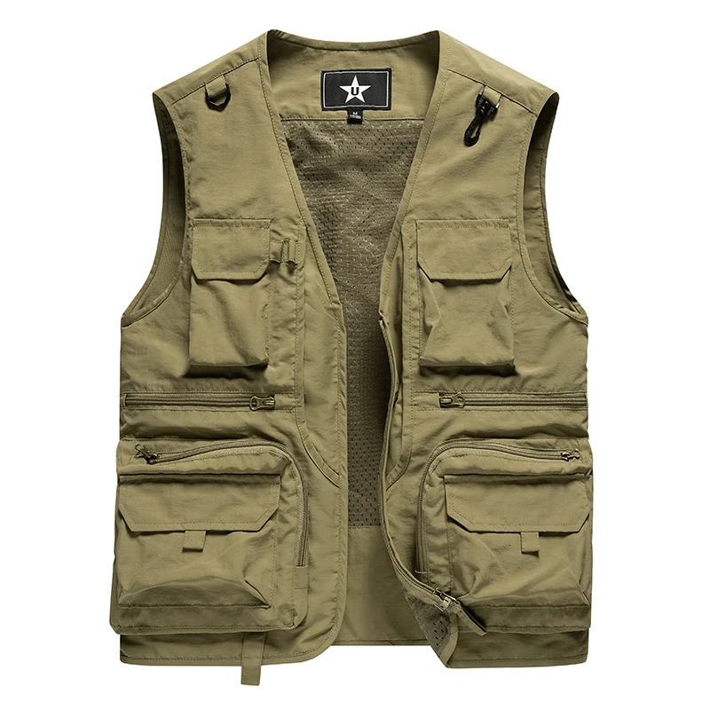 Spring Men Outdoor Casual Vest Men Solid Breathable Multi-Pocket Pography Fishing Vest Jacket High Quality Vest Man M-6XL 250617