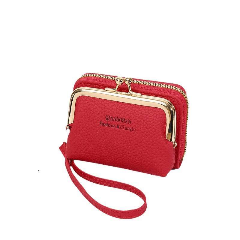 Women's Short Wallet Lychee Pattern Clip Bag Multi-Card Slot Accordion Card Holder Student Coin Purse