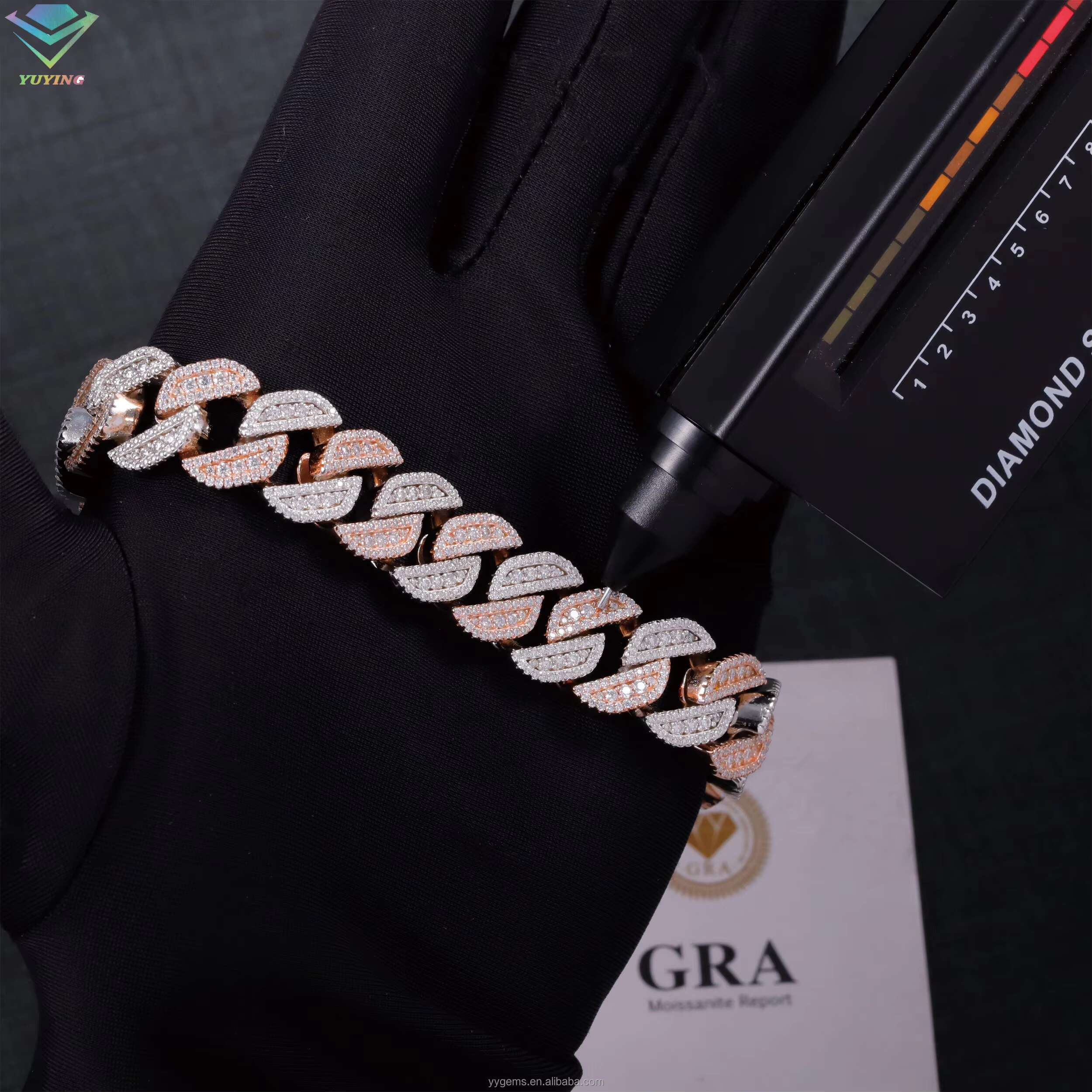 Hot Sale 2 Tone color Moissanite Bracelet 13mm S925 Silver Hip Hop Rapper Bracelet VVS Moissanite Diamond Cuban Bracelet