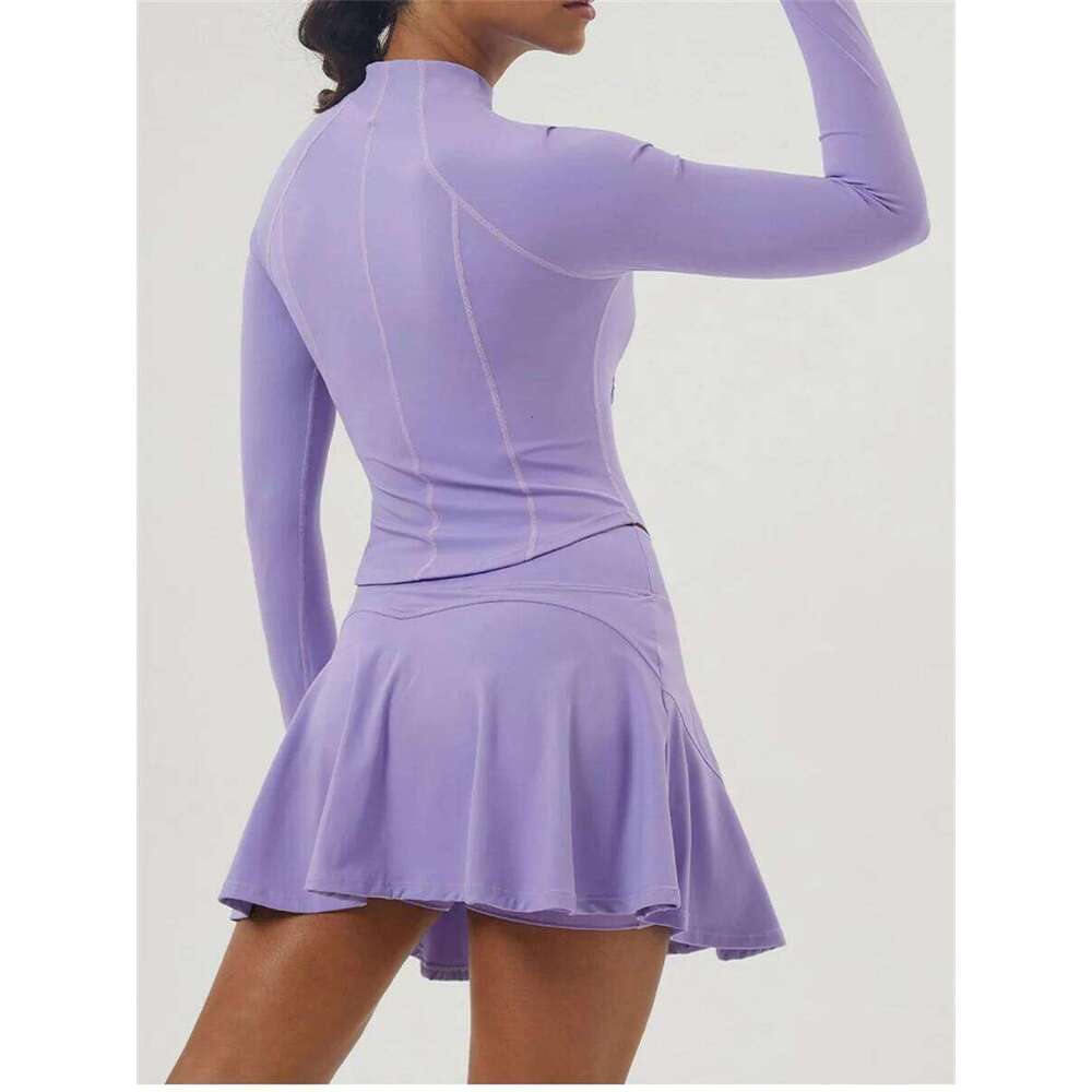 Yoga Sports Suit Tennis Skirt for Golf Pickleball Athletic Skorts Workout clothes long sleeve pocket zipper jacket Fiess Set