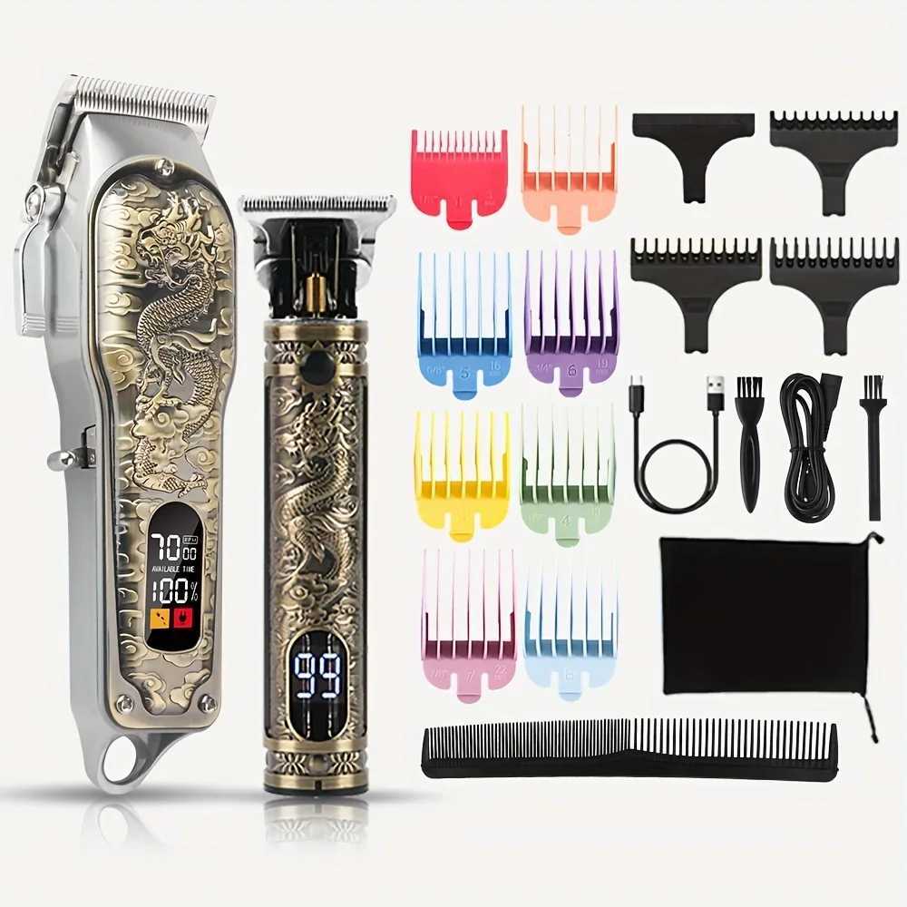 2pcs/Set Professional Hair Clippers Set Cordless Portable Electric Shaver Trimmer With LED Display Hair Cutting Machine For Me XJ250624