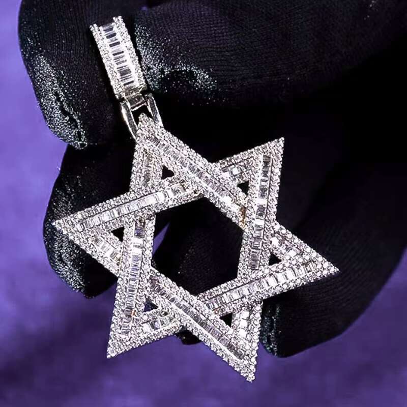 Hip Hop Iced Out 925 Sterling Silver Pass Diamond Tester VVS Baguette Moissanite Hexagram Star of David Pendant for Men
