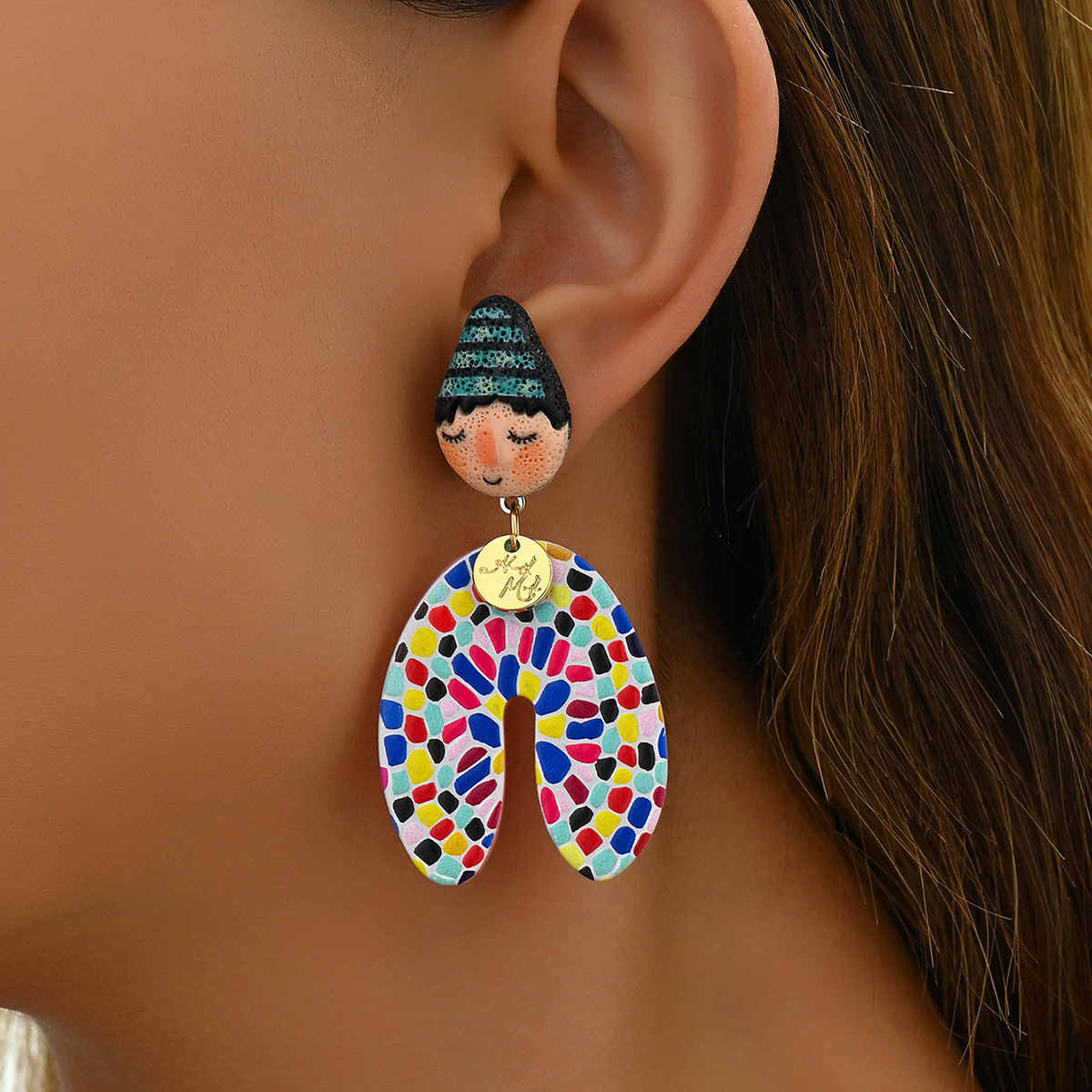 New Cartoon Character Earrings Personality Design Inn Dl Studs Unisex Ear Jewelry