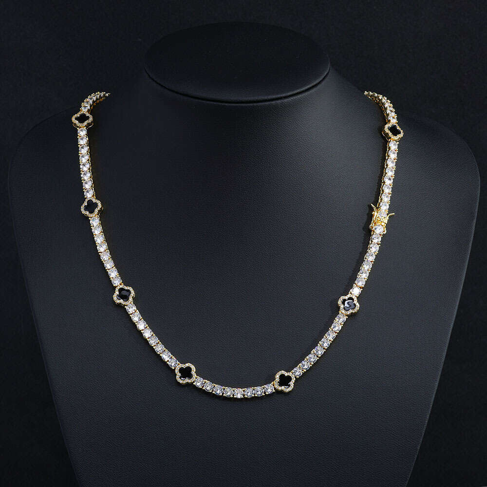 Ins Style Zircon Tennis Four-Leaf Clover Women's Necklace Jewelry High-End Hip-Hop Clavicle Chain 703e