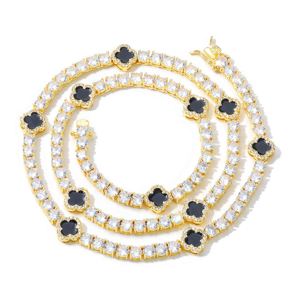 Ins Style Zircon Tennis Four-Leaf Clover Women's Necklace Jewelry High-End Hip-Hop Clavicle Chain 703e