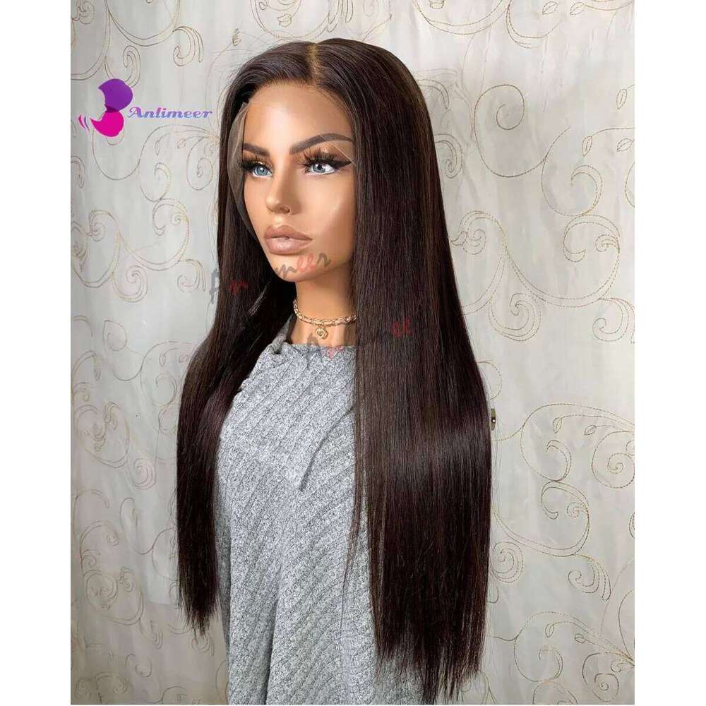 Darkest Brown Human Hair Black Pure 2# Colored Long Straight Left Side Part Wigs for Women