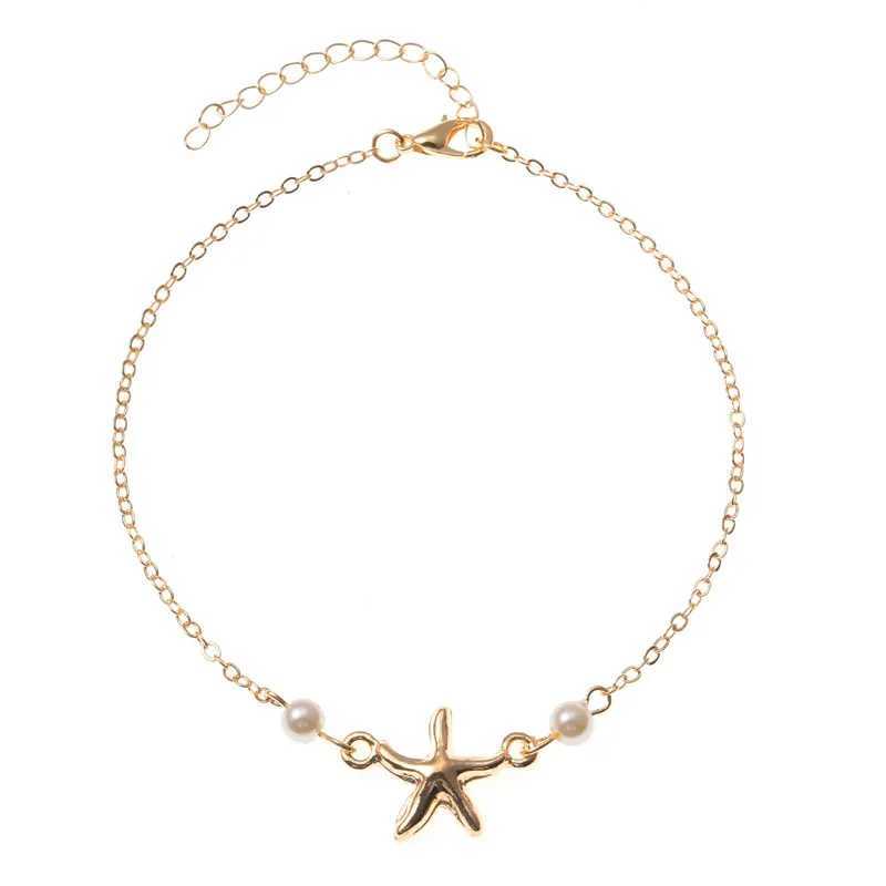 Trendy Summer Imitation Pearl Five-pointed Star Chain Anklet Woman Bohemian Vintage Footwear Leg Bracelets Female Foot Jewelry U250624