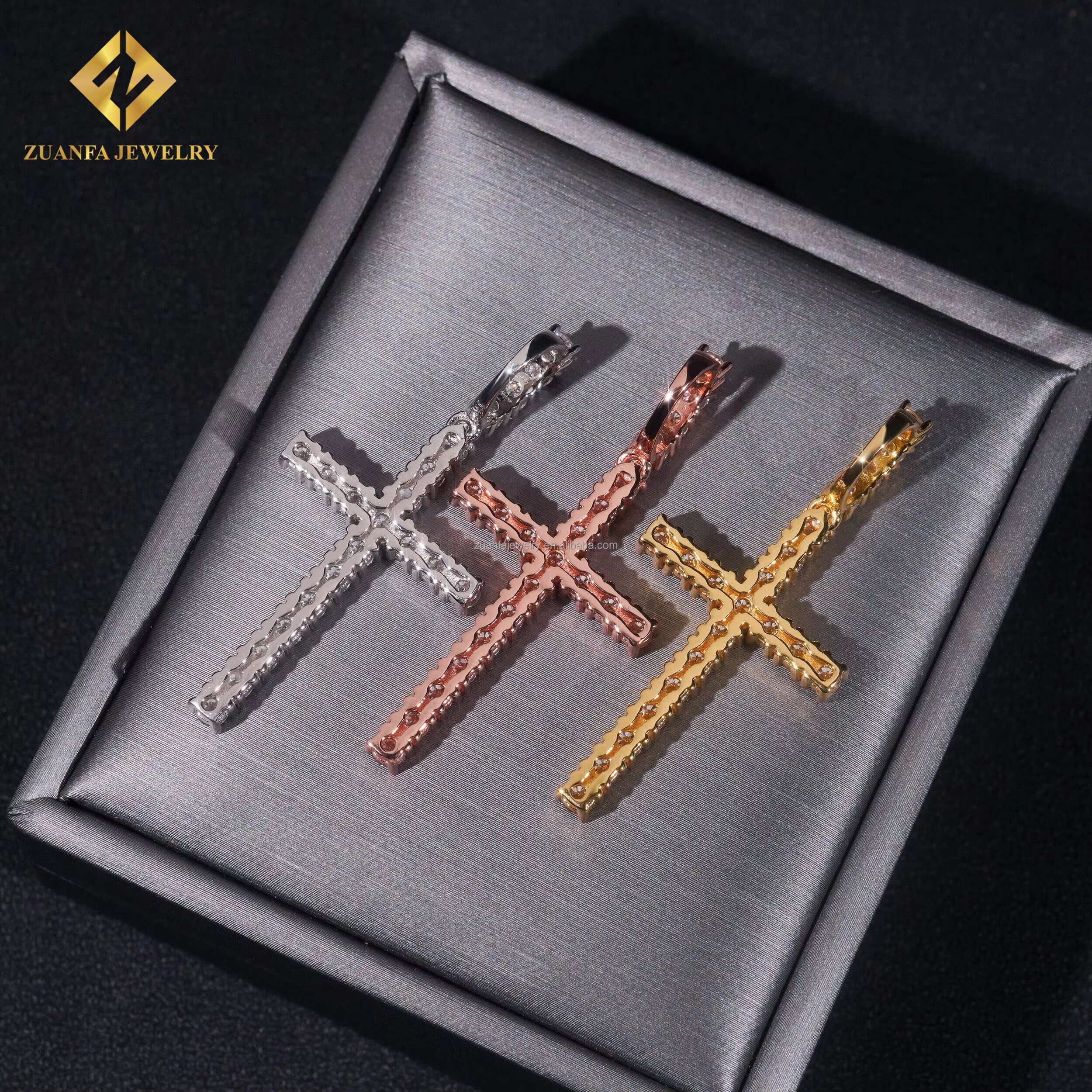 New Arrivals Bulk Stock Cross Pendant Moissanite Diamond Pendants Set Fire Jewelry Hip Hop 925 Sterling Silver Iced Out