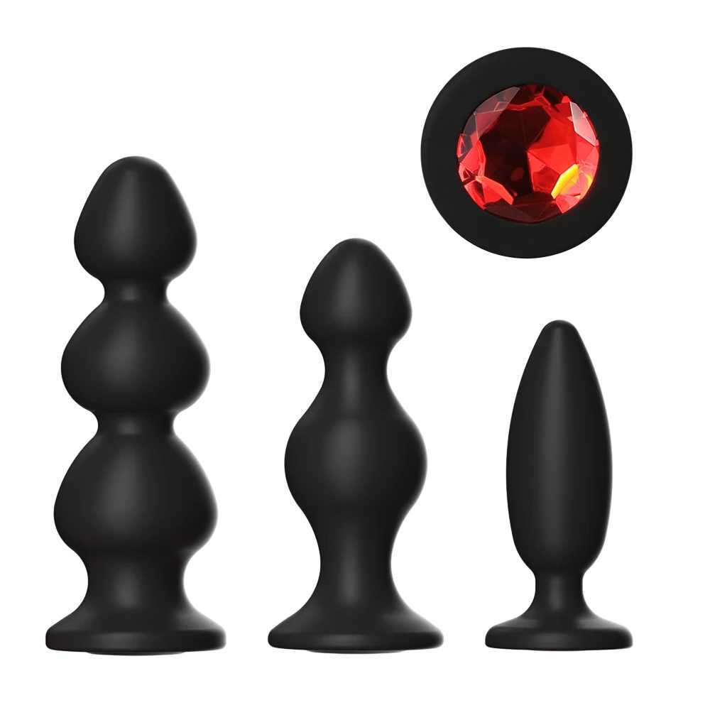 Silicone Anal Plug For Women Anal Vaginal Expander Bottom with colored diamonds Sex Toy Adults Games Couple Tool Erotic Products W250624