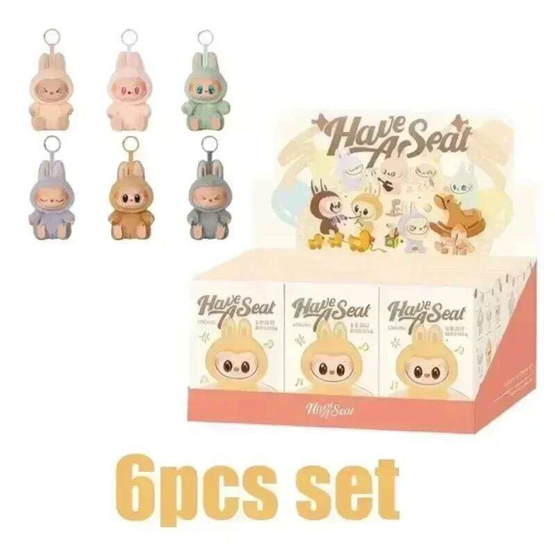 Cartoon character Kawaii Labubu blind box holder series PVC pendant doll model toy monster purple keychain birthday gift