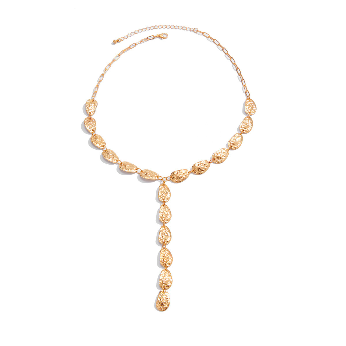 Unique Irregular Hammered Pattern Y-Shaped Necklace for Women, Elegant Long Minimalist Metal Jewelry