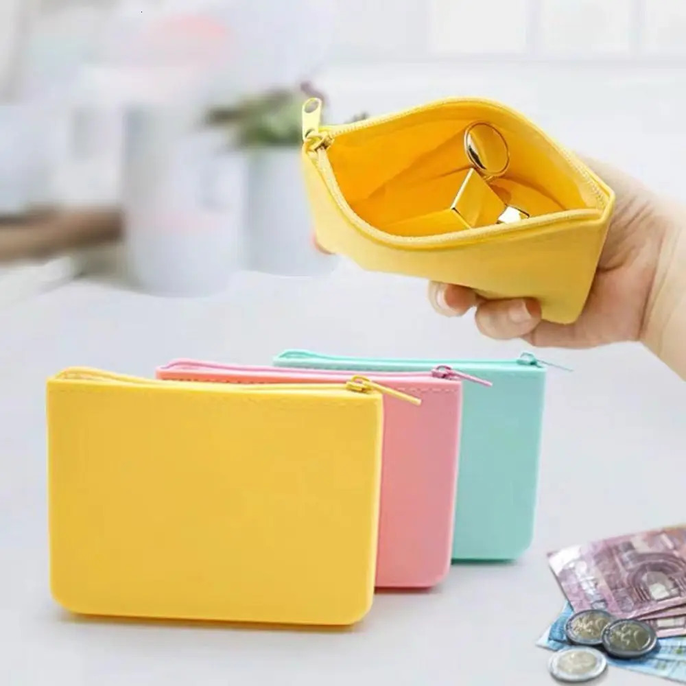 Mini Multifunction Rectangular Wallet Zipper Silicone Coin Purse Space Saving Waterproof Travel Pouch Students R250624
