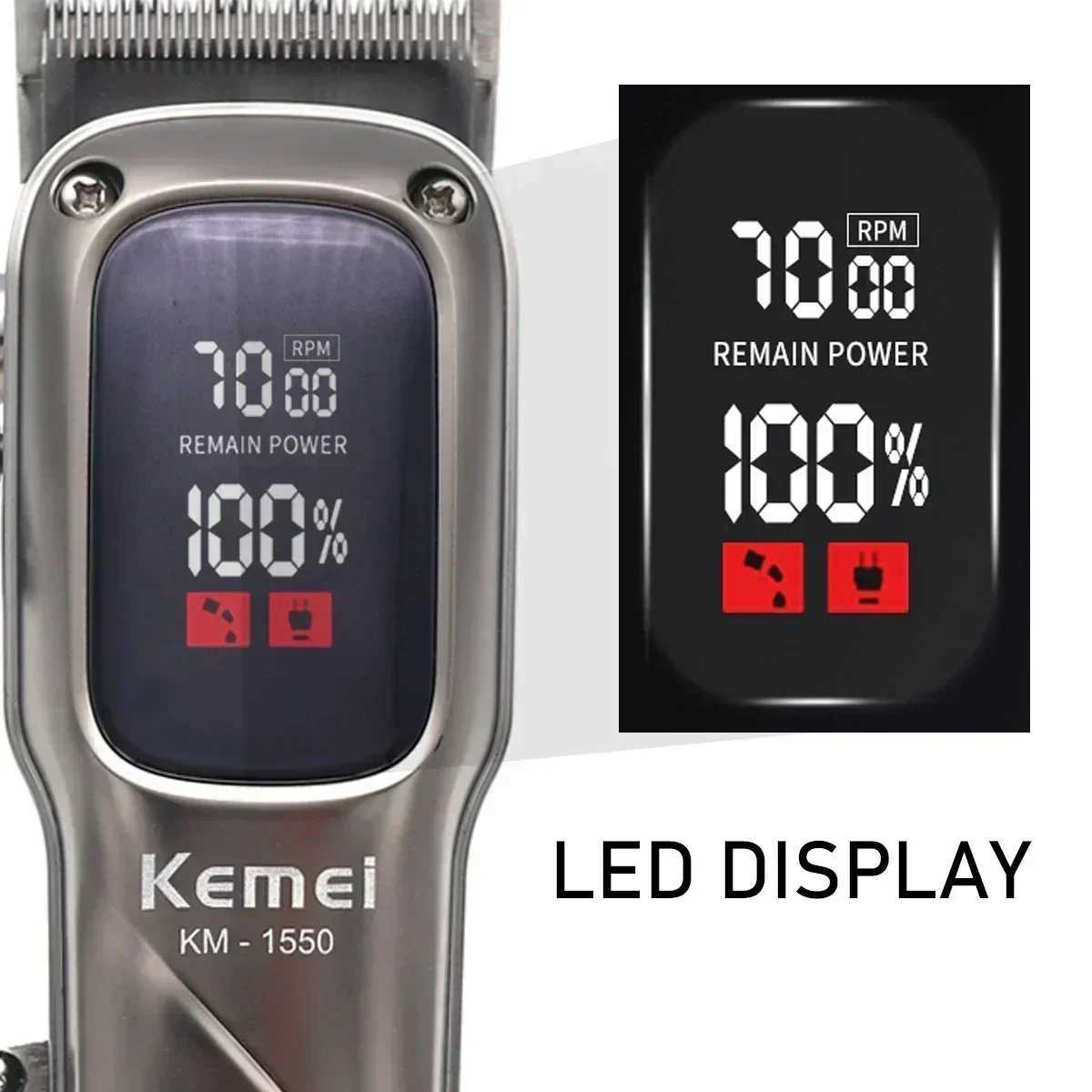 KEMEI Km-1550 Professional Hair Clipper for Men LED Display Low Noise Cordless USB Interface Hair Cutting Machine Hair TrimmerXJ250624