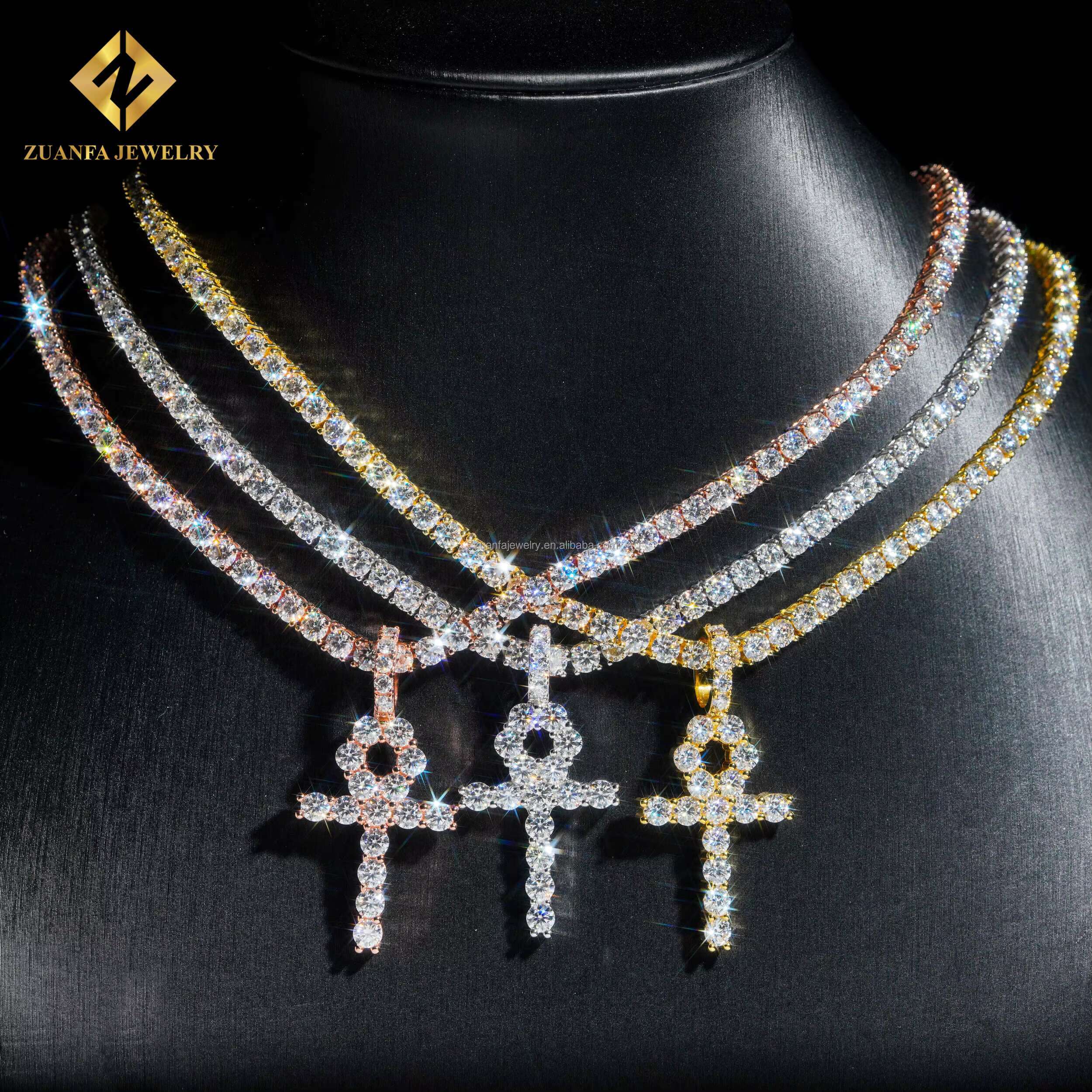 Ready to Ship 48 Hours Cross Pendant Moissanite Diamond Pendants Sun 925 Sterling Silver Iced Out Jewelry Custom Pendant Set