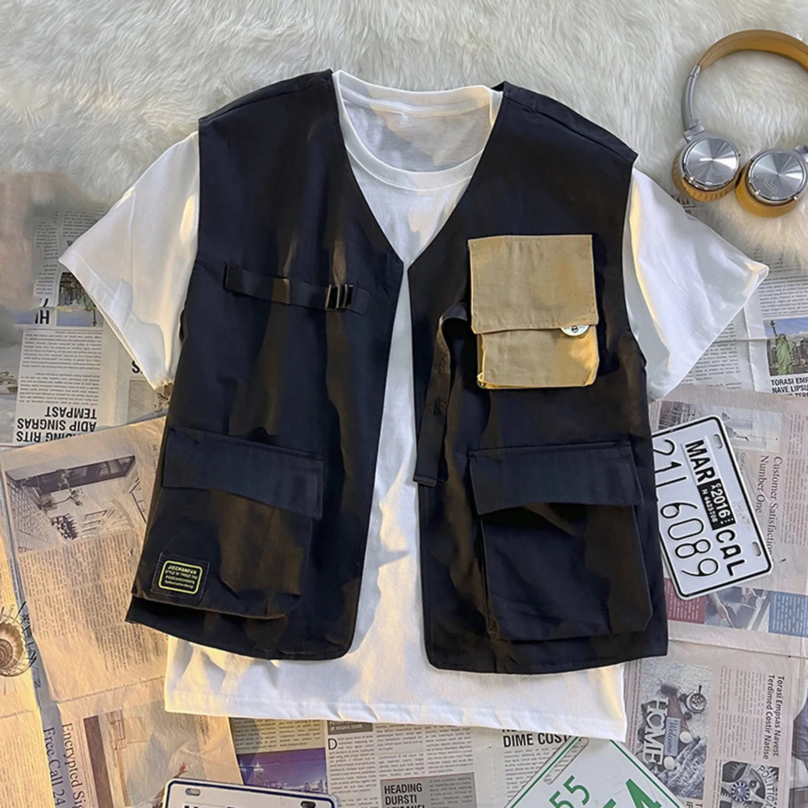 MenS Cargo Vest Casual Coats Multi Pocket Outdoor Fashion Coat Soild Sleeveless Waistcoat For Male Comfy Work Wear Ropa Hombre 250617