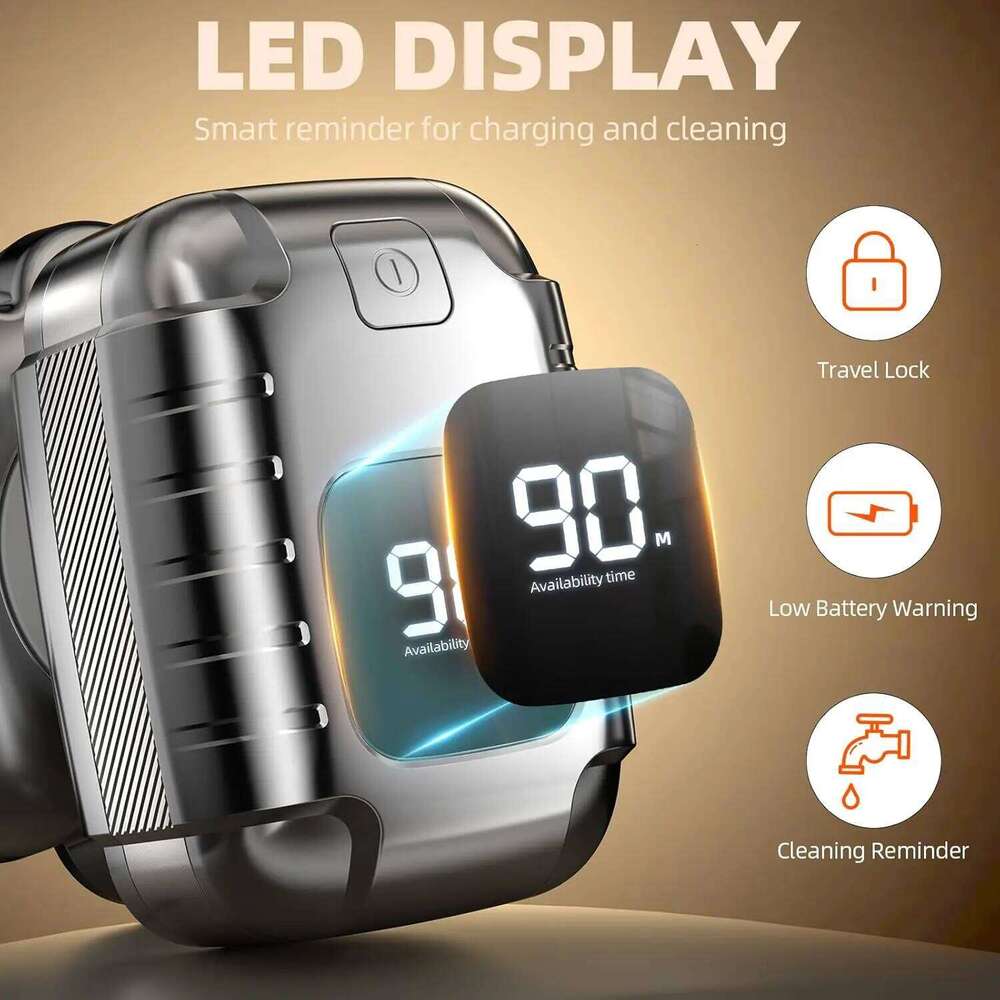 9D Shavers For Bald Men 5 In 1 Detachable Head With LED Display Ipx7 Waterproof Wet Dry Rechargeable Electric Shaver