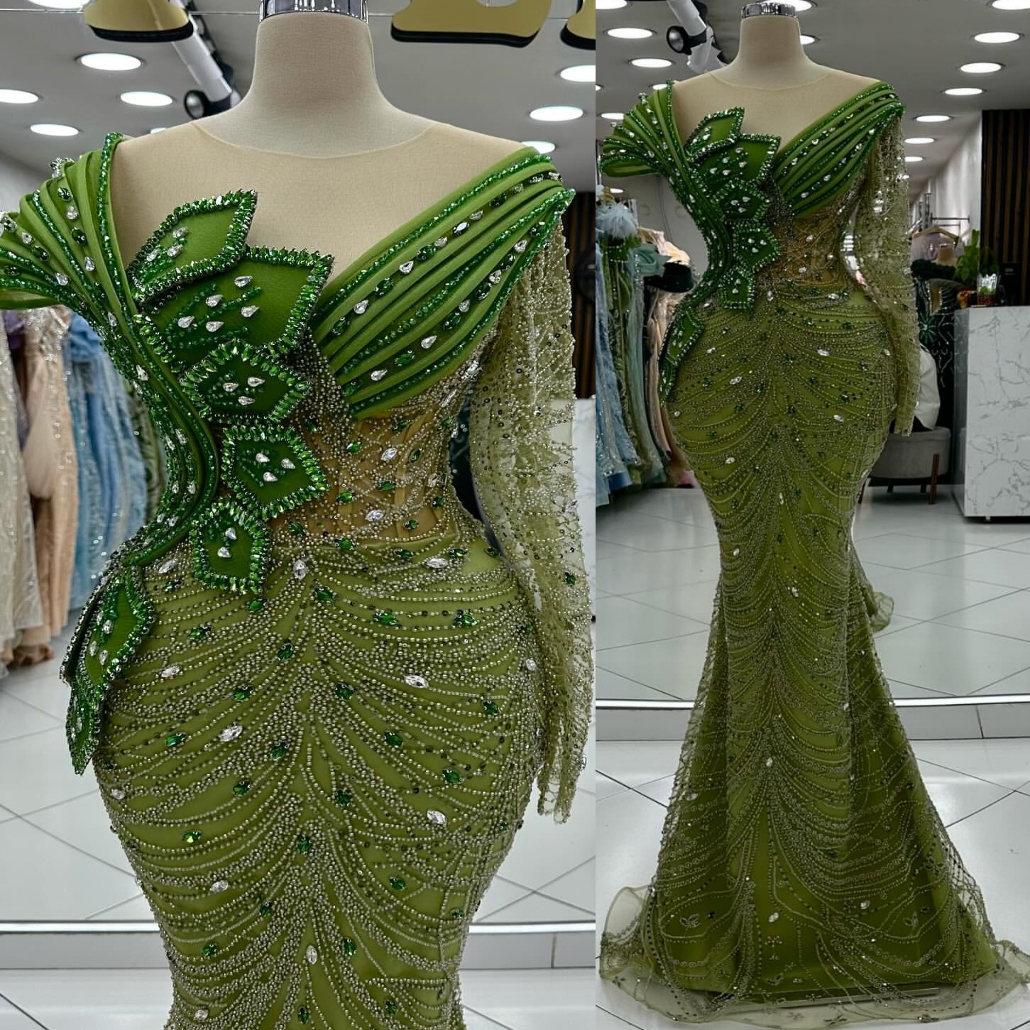 Olive Green Mermaid Prom Dresses 2025 Crystals Beaded Stylish Sequined Evening Formal Party Second Birthday Engagement Gowns Plus Size Dress For Special Occasions
