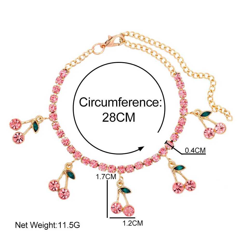 Bohemia Beach Crystal Cherry Chain Anklets For Women New Pink Rhinestone Cherrys Tennis Ankle Foot Bracelet Trendy Jewelry U250624