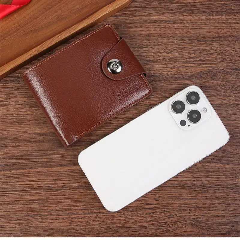 Leather Mens Bifold Wallets Zipper Coin Purse Anti-Theft Magnetic Buckle Casual Youth Slim Short Multiple Card Holder WalletXJ250624