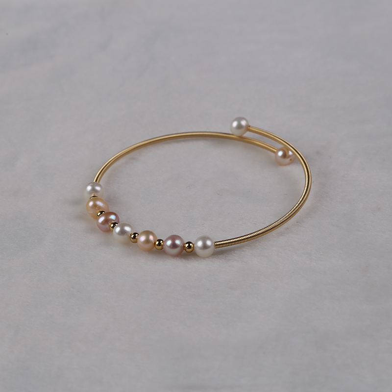 Natural Freshwater Pearls Adjustable Bangle Bracelet with Opening Loop (Length: 7.5cm)
