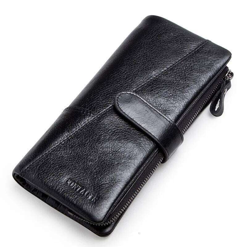 Contact's Genuine Leather Men's Long Wallet With Phone Bag Zipper Coin Pocket Purse Male Clutch Wallets For Men Portfel Small