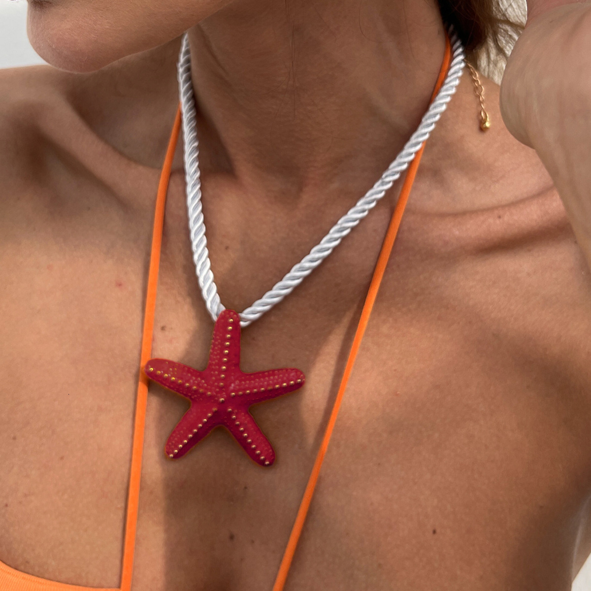 Beach Vacation 3D Starfish Pendant Necklace for Women, Unique Ins Style Colorful Star-Shaped Jewelry