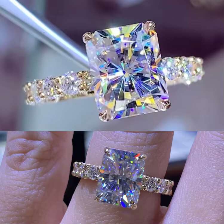 Custom Luxury Wedding Bands Ring Silver Sterling Gold Plated Fully Moissanite Diamond Engagement Rings