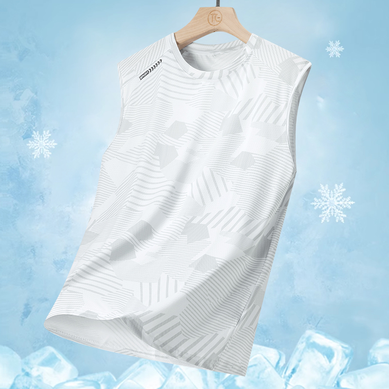Summer ice silk vest t-shirt men's camouflage quick drying elastic outdoor sports thin style air conditioning casual sleeveless jersey trendy