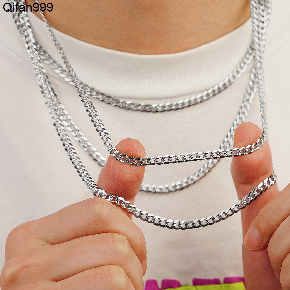 Unisex Punk Original 925 Sterling Silver Hip Hop Style Multi-Sizes Chunky Cuban Llink Chain for Necklace Diy Jewelry Making
