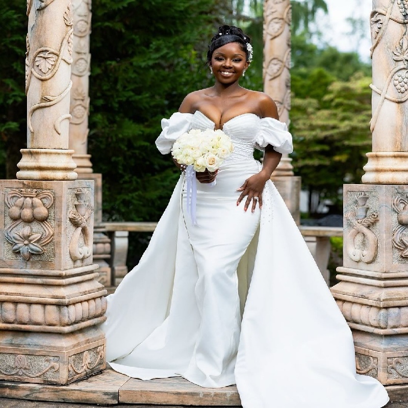 Romantic Mermaid African Wedding Dress With Overskirt Train Elegant Beaded Plus Size Country Outdoor Bridal Dresses 2025 Vestio De Novia Robe De Marie