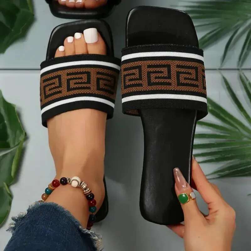 Designer Slide Womens: Simple Cloth Covered Flat Sandals for Outdoor Casual Wear