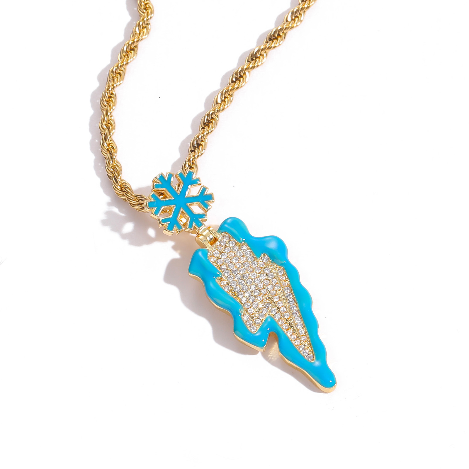 Luxury Fire Ice Lightning Moissanite Necklace Minimalist Street Cool Oil Drip Ice Out Bling Hip Hop Jewelry Pass the diamond tester