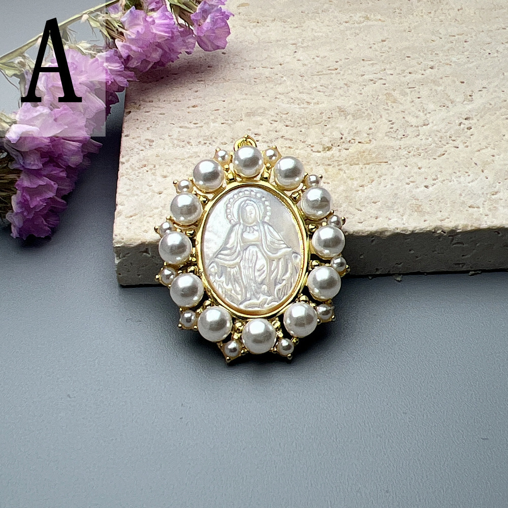 Natural Freshwater Pearl Virgin Mary Charms Necklace Natural Mother Pearl Shell Religious Medals San Benito Necklace for Gift 240812
