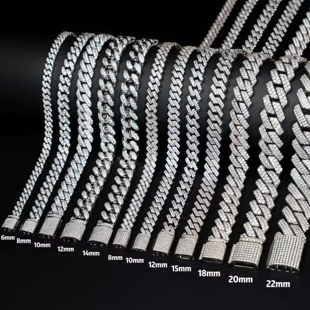 Moissanite Hip Hop Jewelry Sparking Bling 18mm 925 Sterling Silver Iced Out 4 Rows VVS Moissanite Cuban Chain