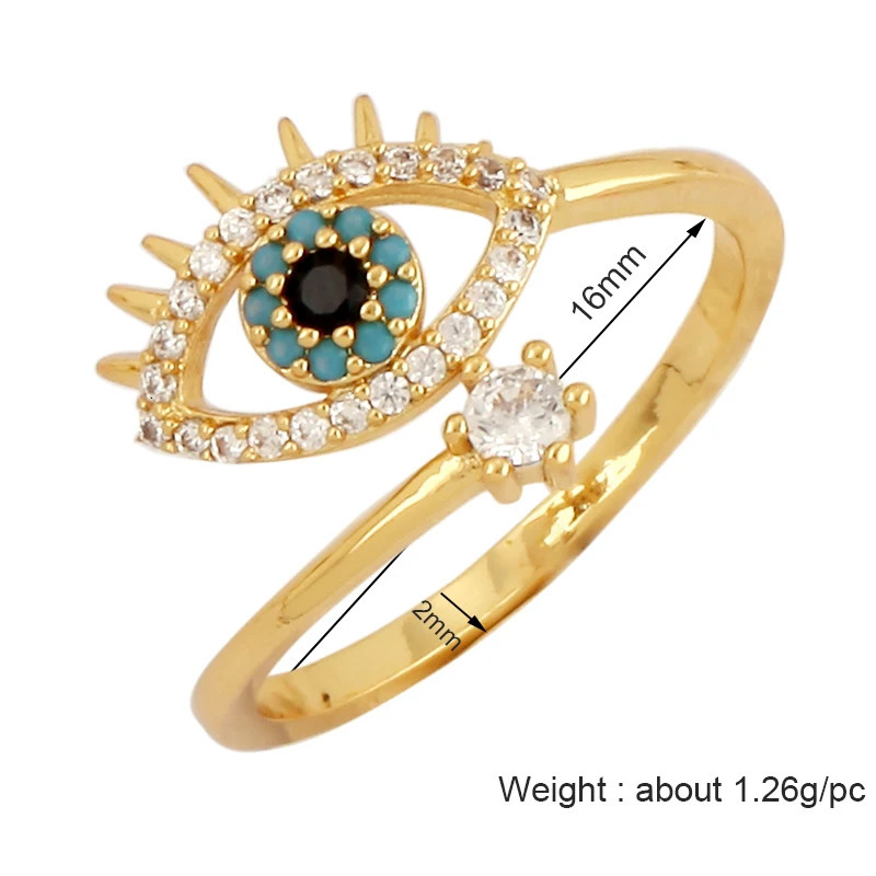 Colorful Enamel Coated Zircon Finger RingUnique Eye Brass 18K Gold Plated Open Adjustable Rings Jewelry Findings Supply P34 250624