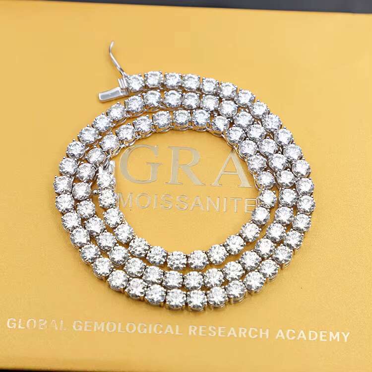 Custom Bling Jewelry 2mm 6.5mm D Color Moissanite Gemstone Necklace S925 Sterling Silver Tennis Link Chain