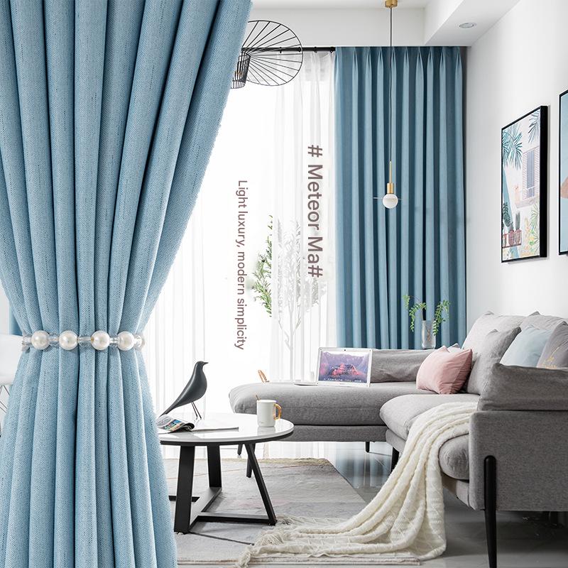 T0527 modern simple new thickened cotton and linen meteor linen blackout curtain solid color hotel project factory direct supply