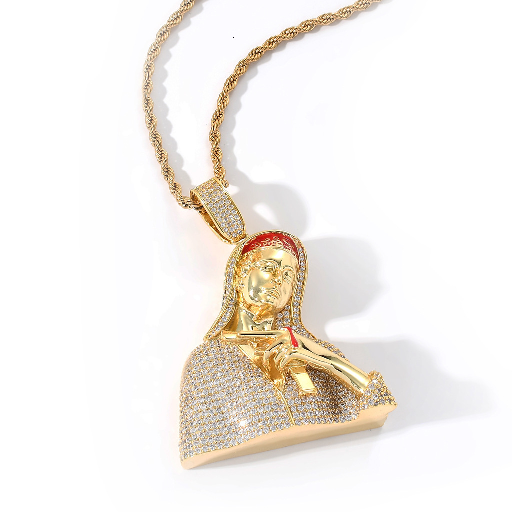 New Luxury Moissanite Virgin Mary Pistol Bleeding Iced Out Hip Hop Punk Head Bling Pendant Trendy Accessory Pass the diamond tester