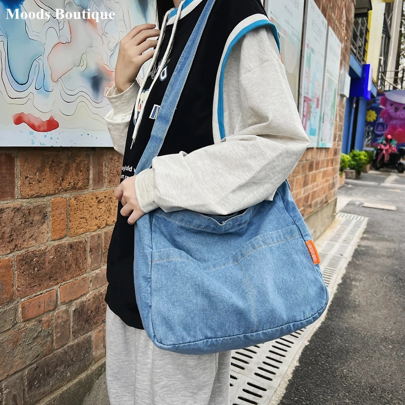 Quality Blue Denim Fabric Crossbody Bags Multipocket Messenger Bag Big Capacity Shoulder Shopper Tote Latest Women Handbag 250624