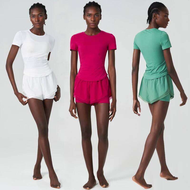 Summer Women T-shirt and shorts suit 2 Pieces Fiess Yoga Set Solid Color Sportswear Outdoor Running Suit Gym Clothes 2382